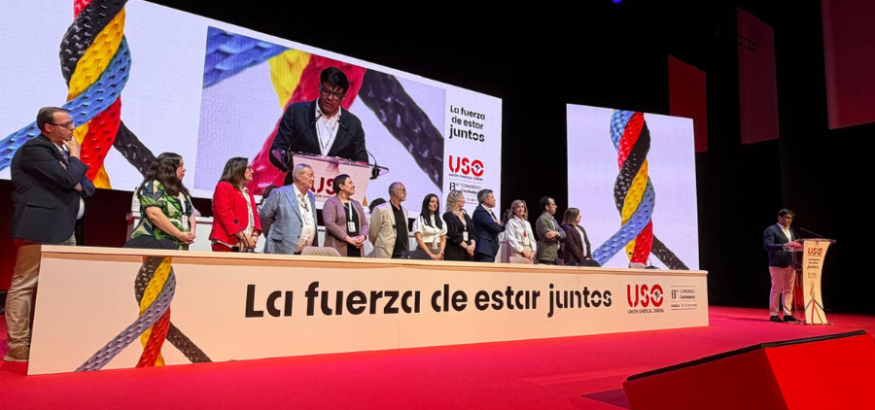 13 Congreso Confederal de USO celebrado en Badajoz con los órganos confederales sobre el escenario