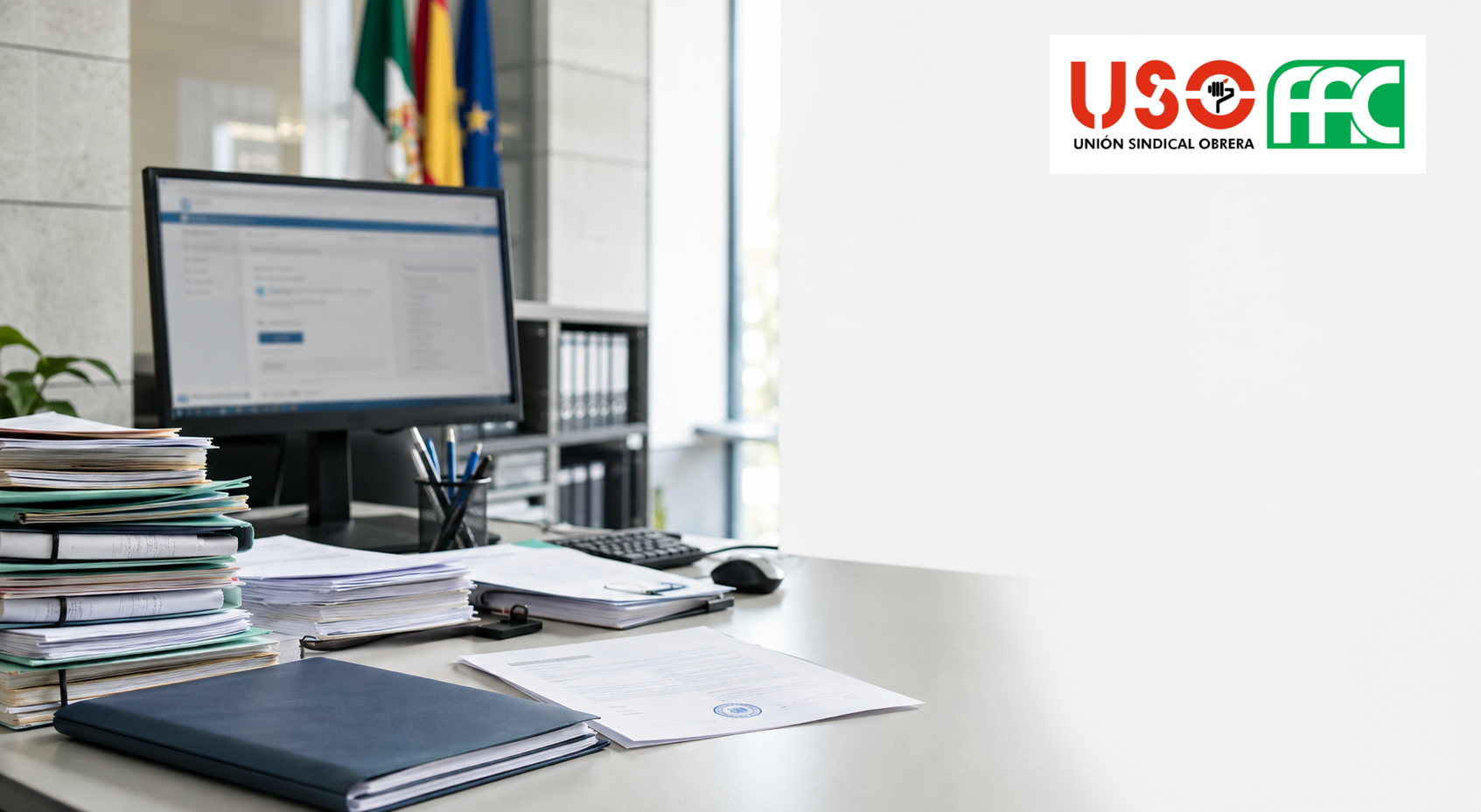 Documentación administrativa y expedientes sobre la gestión de personal en un Ayuntamiento, con el logo de FAC-USO