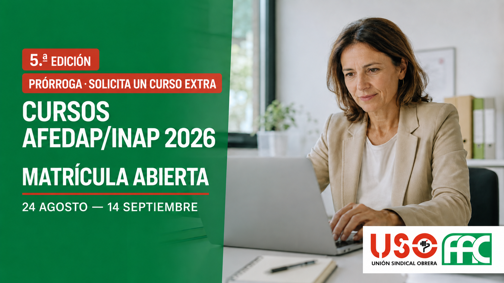 FAC-USO ofrece plazas libres para realizar un curso extra de la quinta edición AFEDAP/INAP 2026
