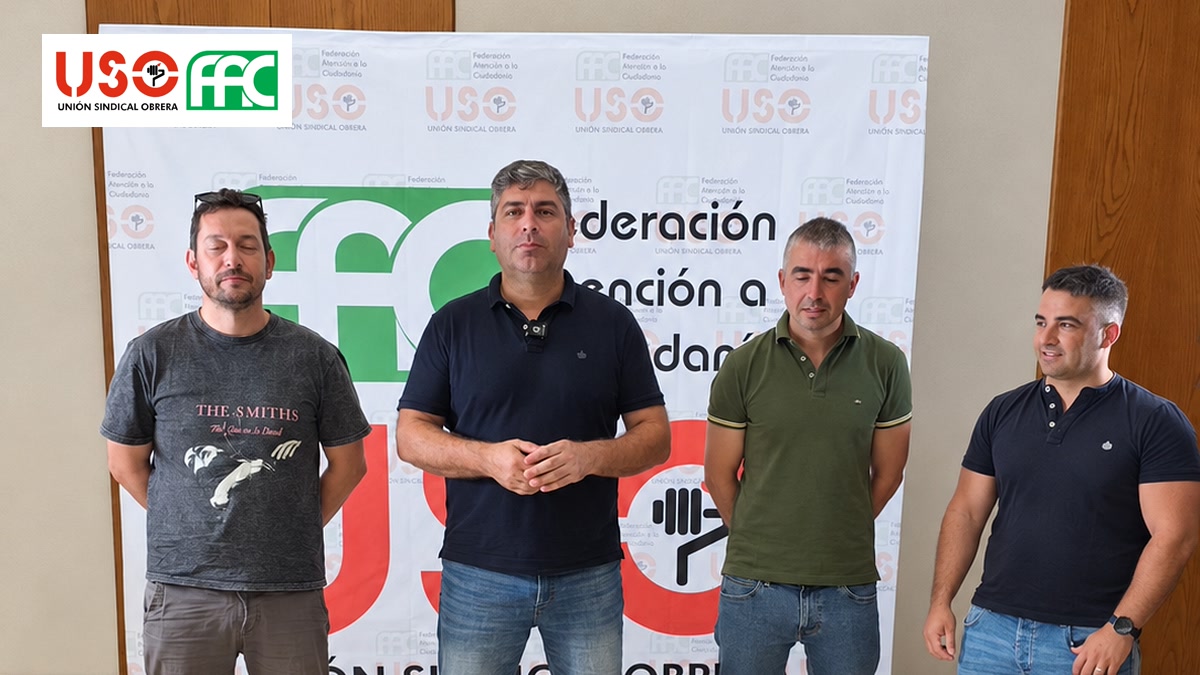 Pedro, Bernardo, David y Álvaro, compañeros de USO AENA, durante las jornadas formativas de FAC-USO